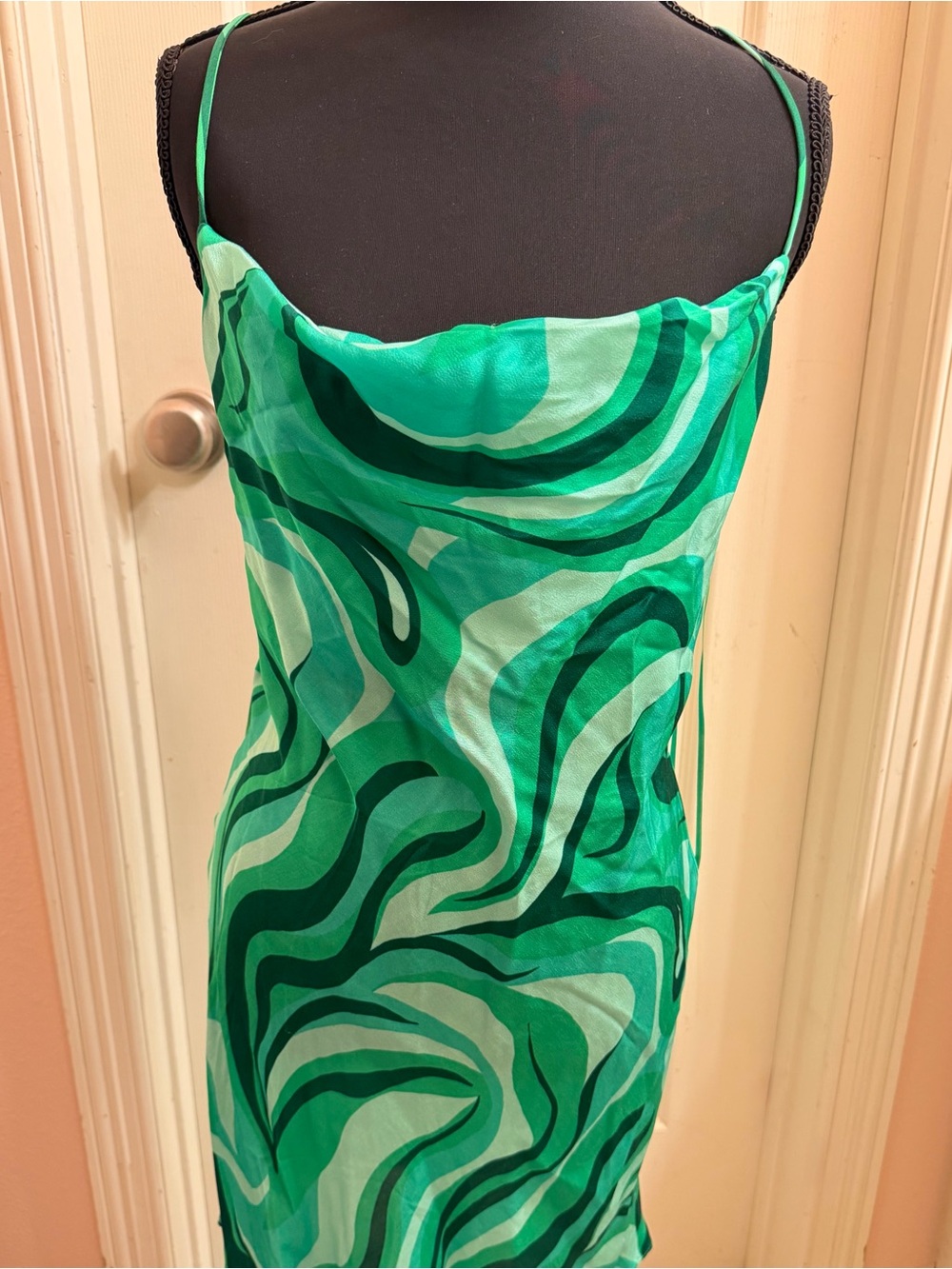 Zara Green Abstract Wave Slip Dress